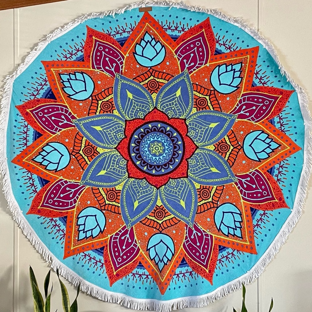 Pura Vida Beach Mandala Round Towel, boho beach towel, bohemian decor - Picture 3 of 6